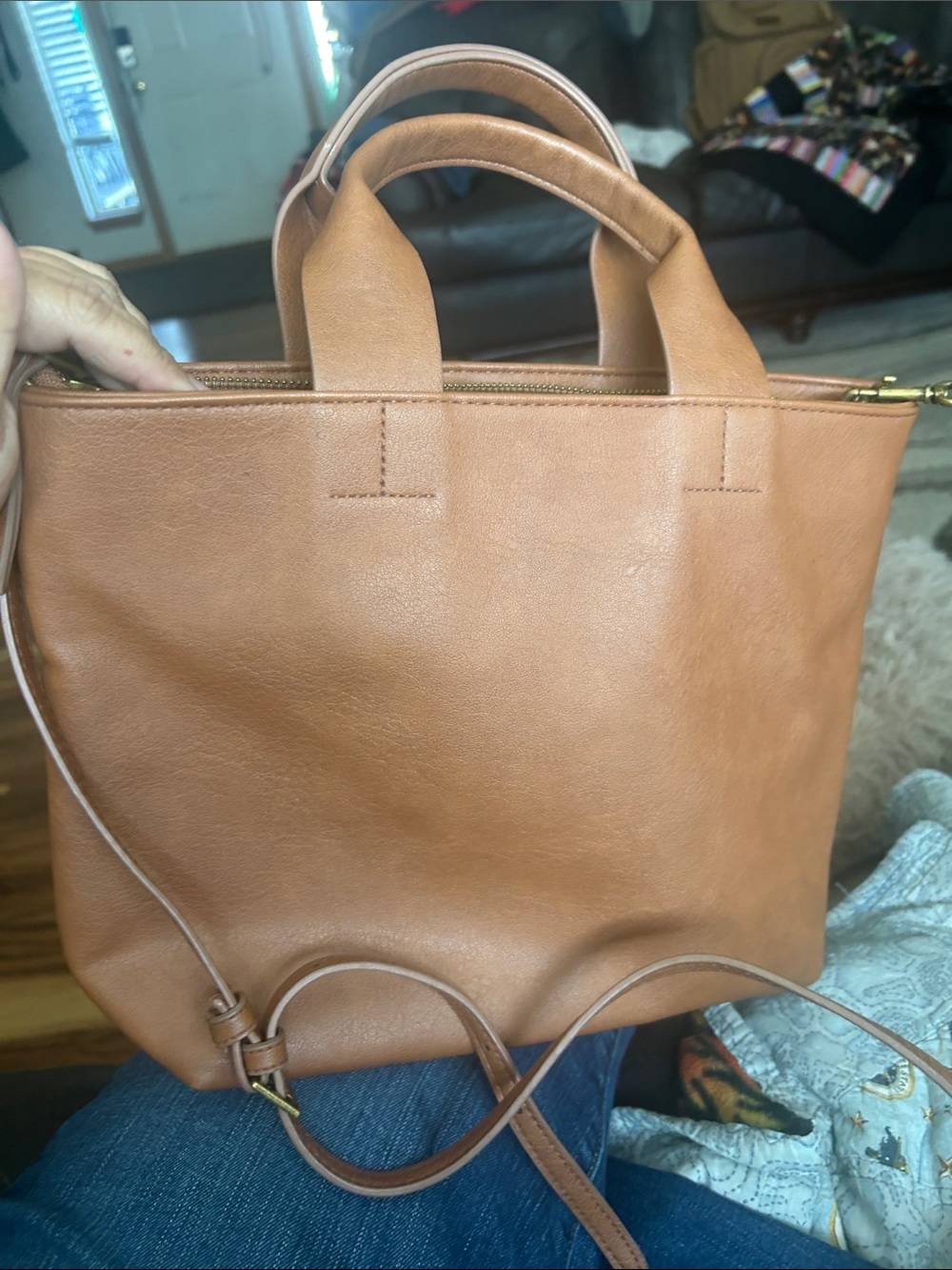 Universal Thread Cognac Leather Tote with Crossbody Strap